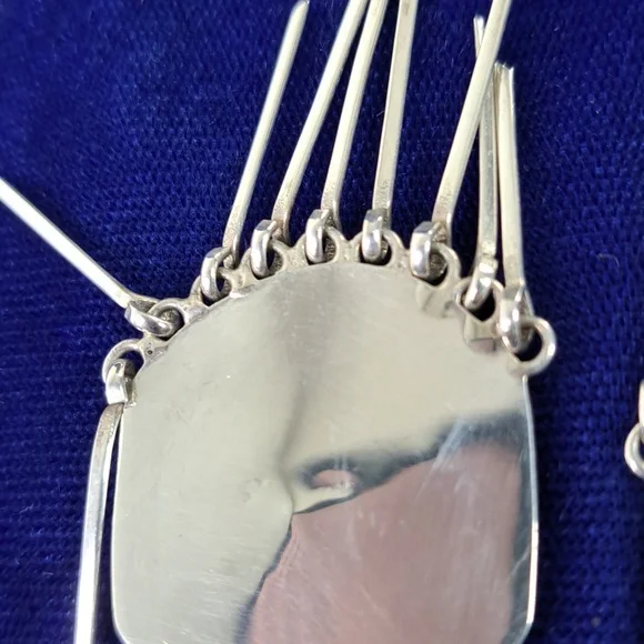 Native American Multi Stone Cobblestone On Sterling Silver Dangle Earrings - Picture 6 of 11